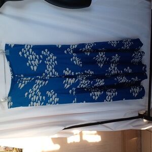 CELINA Boho Blue & White Fish Wide Leg Lightweight Drawstring Pants OS, 28" Insm